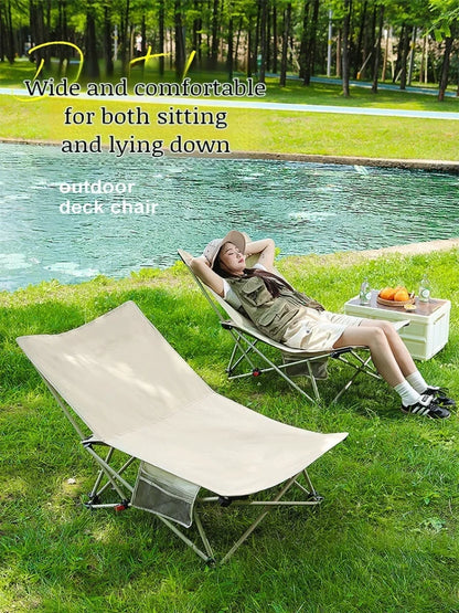 Outdoor Portable Folding Chair Camping Outing Lightweight Adjustable Recliner Fishing Leisure Chair Lunch Break Back Moon Chair