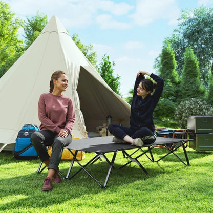 Outsunny Double Camping Cot Bed with Carry Bag, Foldable Heavy Duty Sleeping Cot for Two Adults, Portable Outdoor Travel Bed with Steel Frame, Charcoal Grey