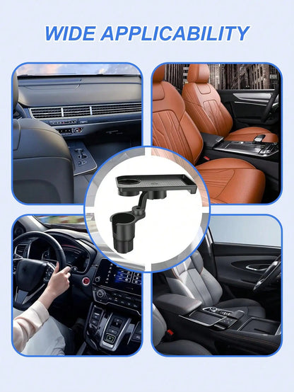 2-in-1 Car Cup Holder Tray – 360° Rotatable Tabletop, with Stable Base & Phone Slot, Durable Interior Accessory