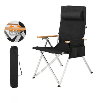 Adjustable 5-Position Folding Chair With Pillow & Armrests - Perfect For Outdoor Camping, Fishing, And Patio Relaxation