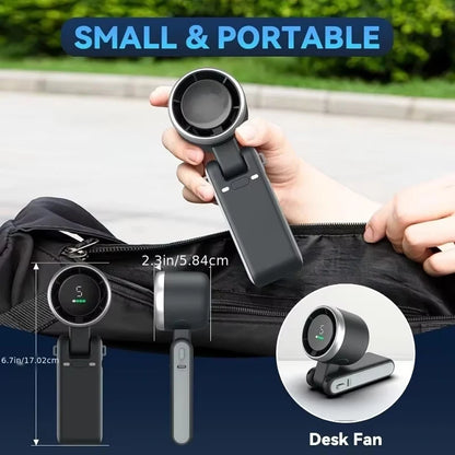 Handheld Folding Fan Type-C Charge Ports Portable Desktop 5level Wind Speed Adjustment Digital Display Electric Fan With Lanyard