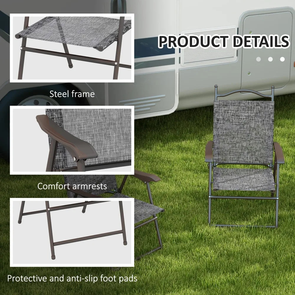 Portable Folding Camping Chairs With Armrests, High Back Breathable Mesh Outdoor Garden Chair Set, Foldable Space-Saving Patio Yard Leisure Chairs