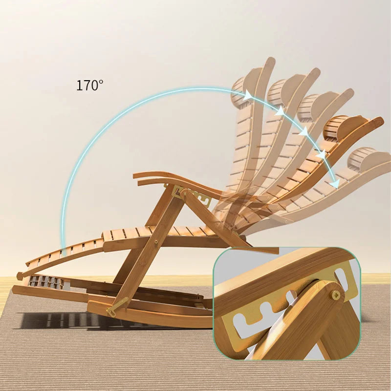 Portable bamboo rocking chair foldable lounge chair outdoor terrace garden leisure rocking chair lunch break lounge chair