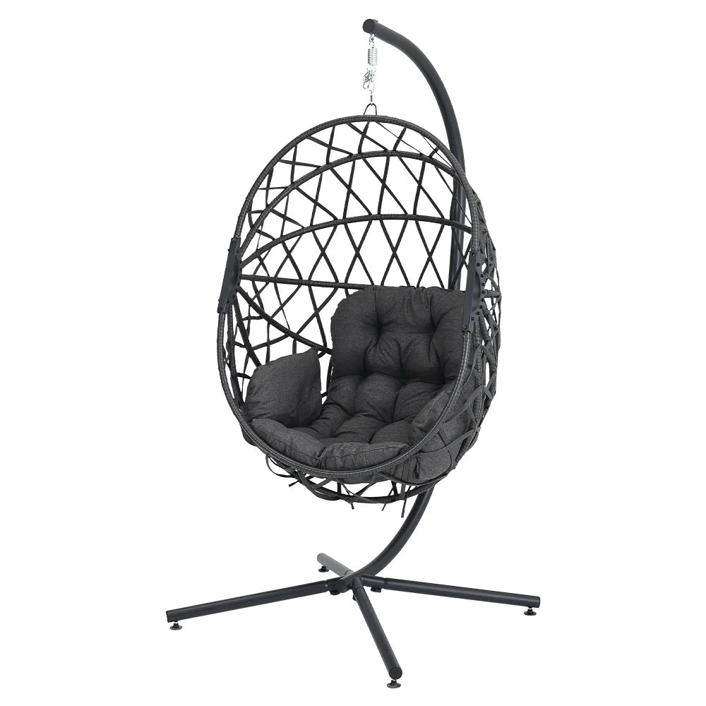 Woven hanging chair with stand and cushions hanging swing egg chair indoor outdoor patio garden leisure chair