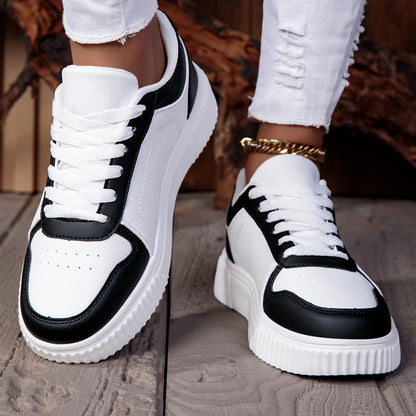 ZERJER Unisex Sneakers, New Arrival Large Size Classic Retro Men's Sports Skate Shoes, White Thick-Soled Tennis Shoes, Solid Col