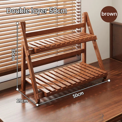 Double-layer Multifunctional Desktop Storage Rack Staircase-shaped Bamboo Storage Rack with Guard Strips Kitchen Storage Rack