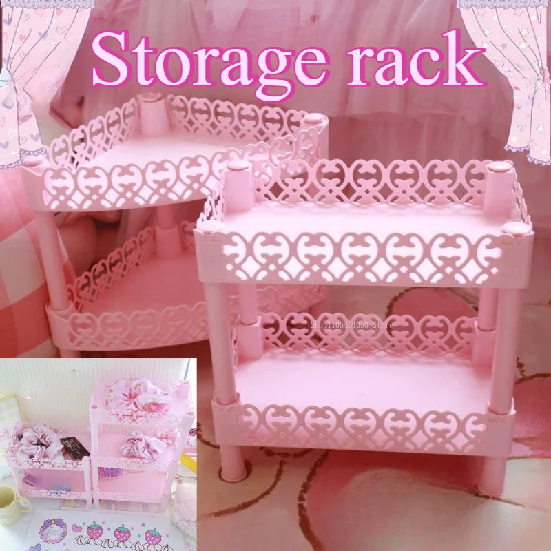Pink 2 Tier 3 Tier Storage Shelf Handmade DIY Home Bedroom Study Room Desktop Storage Anime Figures Place Plastic Storage Shelf