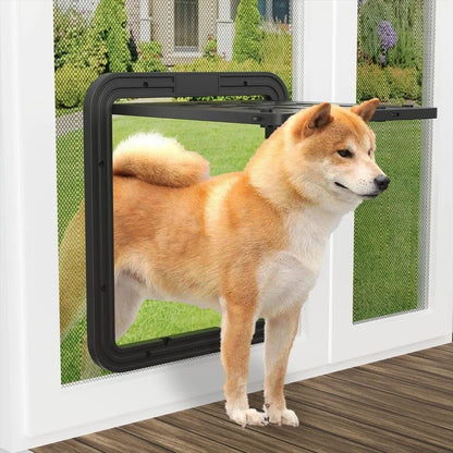 Self-Closing Dog Screen Door Magnetic Flap Reinforced Pet Lockable Screen Door 4 Entry Ways Heavy Duty Cat Door Hole