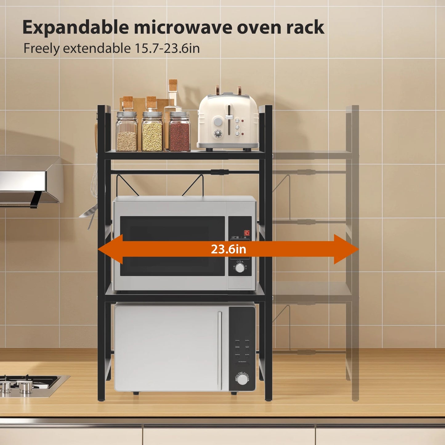 Expandable Microwave Shelf, 1 or 2 Tier Microwave oven Rack Stand Storage Holder Kitchen Corner Shelf Desktop Printer Shelf Rack