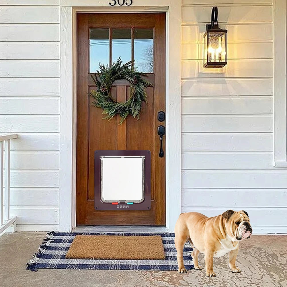 Cat Flap Door with 4 Way Security Lock Puppy Kitten Safety Pet Door ABS Plastic Small Pet Gate Pet Door and Sliding Door