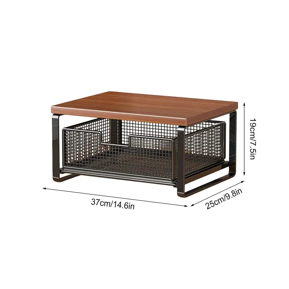 Double-Tier Printer Stand with Storage Space Saving Office Organizer Desk Printer Shelf for Home School Kitchen Counter