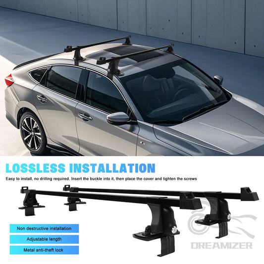 1 Pair Universal 54 inch Vehicle Car Roof Mounting Rack Rail Bar Black Aluminum Luggage Carrier With Lock Top Car Rack