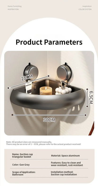 Wall-Mounted Suction Cup Bathroom Corner Storage Shelf – No-Drill Triangle Organizer Rack for Shower, Toilet & Washstand