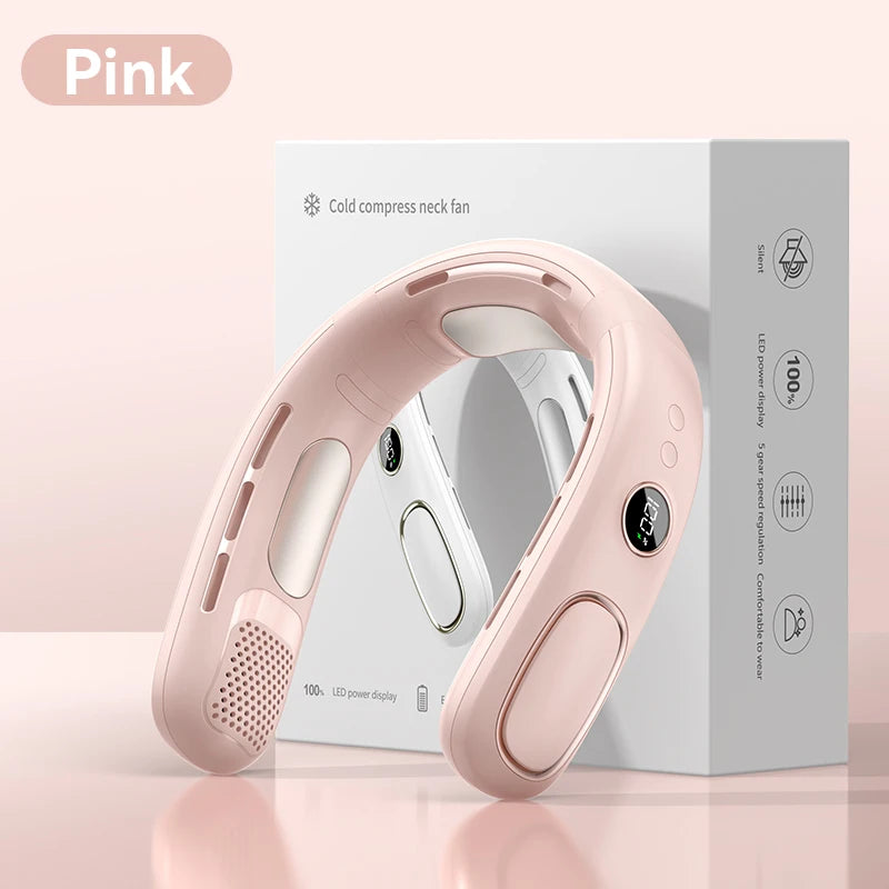 Lenovo Portable Neck Fan Mini Neck Cooler Bladeless Hanging Neck Fan 4000mah Usb Rechargeable IceCooling Fan Led Digital Display
