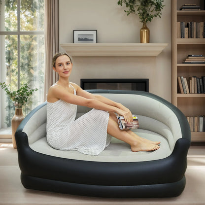 Double Outdoor Inflatable Sofa Air Sofa Bed & Air Pump for Living Room (Grey)