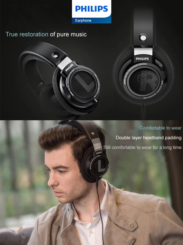 Philips Original SHP9500 Wired Headphones HiFi Stereo HD Mic Call Earphones Sports Running Headset iPhone Android Universal
