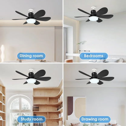 Cordless Light Socket Fan for Kitchen Bedroom Small Room LED Socket Fan Light with Remote Small Ceiling Fan with Light