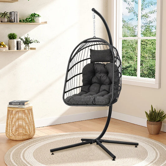 Woven hanging chair with stand and cushions hanging swing egg chair indoor outdoor patio garden leisure chair