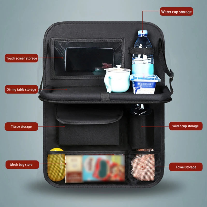 Car Back Seat Storage Holder Multi-Pocket Waterproof Organizer Large Capacit with Foldable Tray Cup/Tissue Holder Storage Pocket