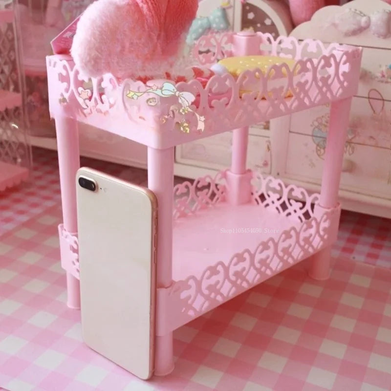 Pink 2 Tier 3 Tier Storage Shelf Handmade DIY Home Bedroom Study Room Desktop Storage Anime Figures Place Plastic Storage Shelf