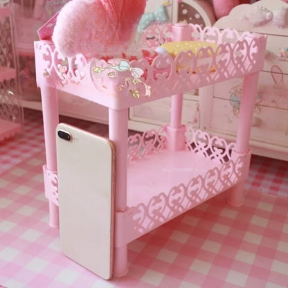Pink 2 Tier 3 Tier Storage Shelf Handmade DIY Home Bedroom Study Room Desktop Storage Anime Figures Place Plastic Storage Shelf
