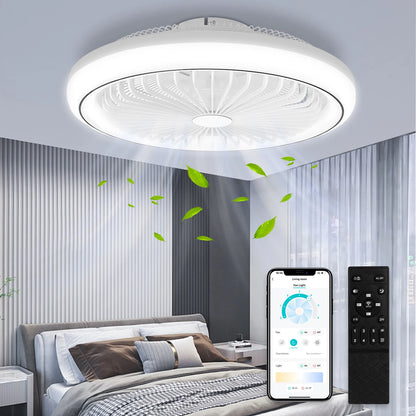 LED Bladeless Ceiling Fan Light Remote Control Dimmable Quiet Powerful Airflow for Living Room Bedroom Home Decor