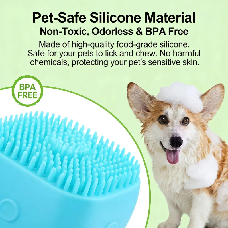 Pet Bath Brush 2-in-1 Silicone Dog Cat Grooming Brush with Shampoo Dispenser, Massage Tool for Puppy Kitten Bathing