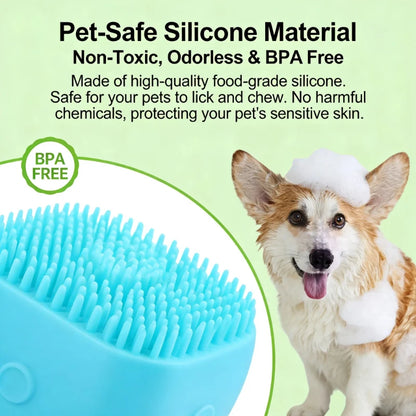 Pet Bath Brush 2-in-1 Silicone Dog Cat Grooming Brush with Shampoo Dispenser, Massage Tool for Puppy Kitten Bathing