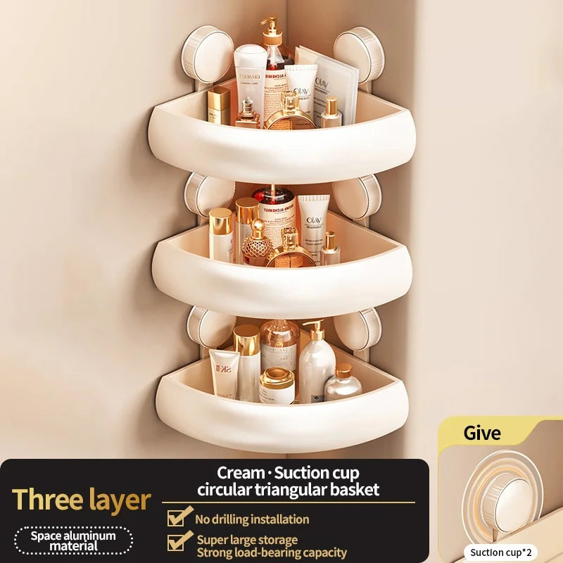 Wall-Mounted Suction Cup Bathroom Corner Storage Shelf – No-Drill Triangle Organizer Rack for Shower, Toilet & Washstand