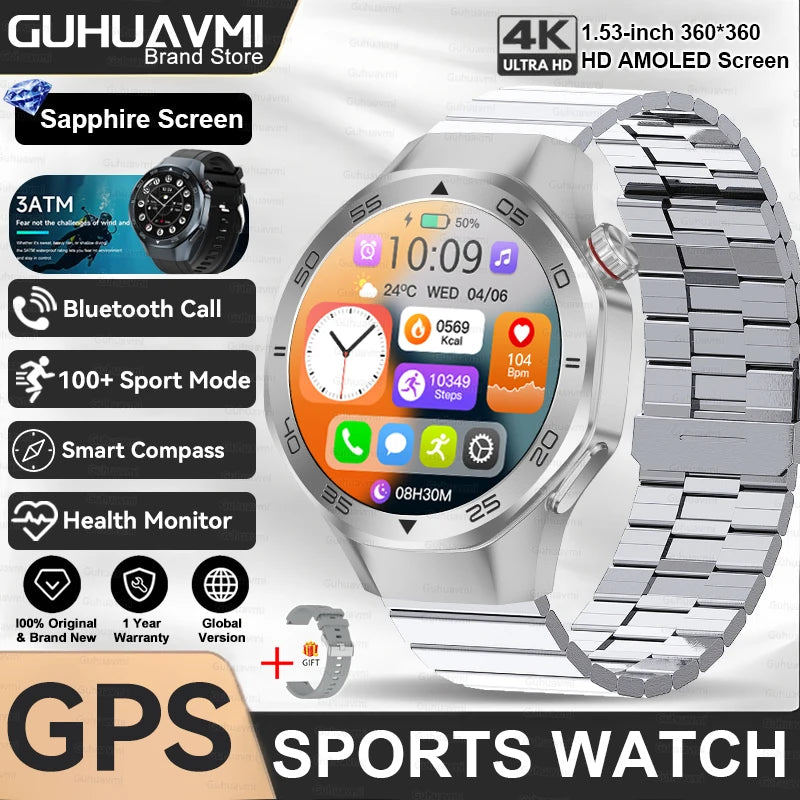 2026New Luxury Mens GPS Motion Smart Watch Military Wristwatch Waterproof Compass Altimeter Man Electron Sports Business Watches