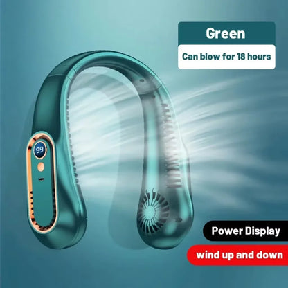 Hanging neck style leafless portable USB charging air cooler comes with 5-speed adjustment and LED display