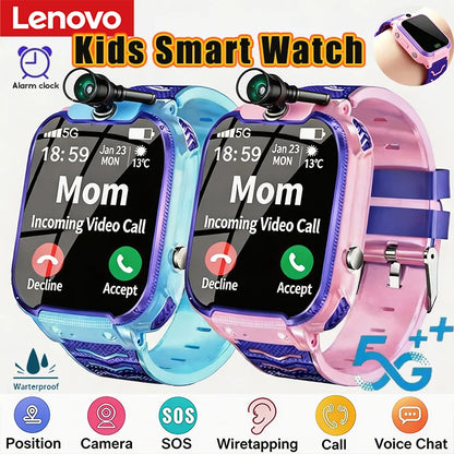 Lenovo 2027 New 5G Kids Smart Watch GPS Location Sim Card Call SOS Camera Waterproof Child Watch for Boys Girls Present Gift