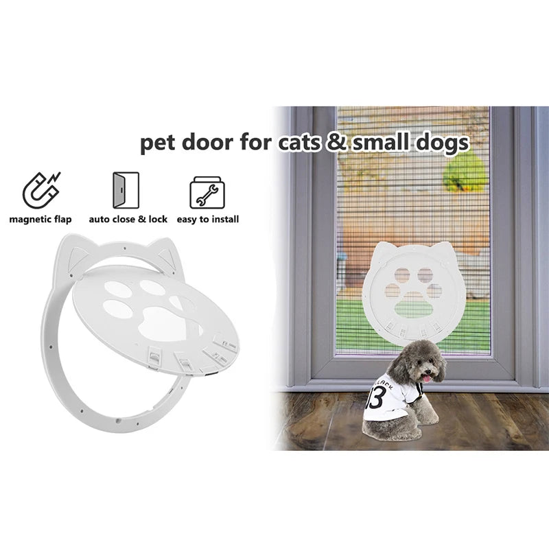 4 Ways Lock Small Cat Paw Print Flap Pet Door Puppy Door for Interior Exterior Door Window Lockable Safe Dog Gate Screen Door