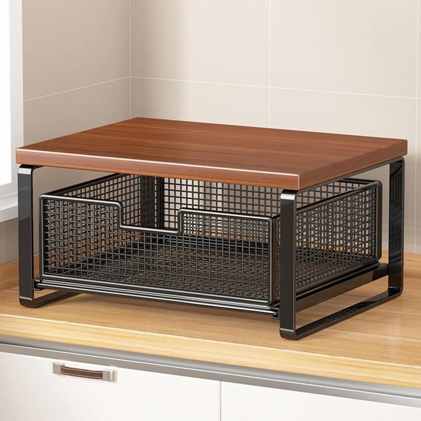Double-Tier Printer Stand with Storage Space Saving Office Organizer Desk Printer Shelf for Home School Kitchen Counter
