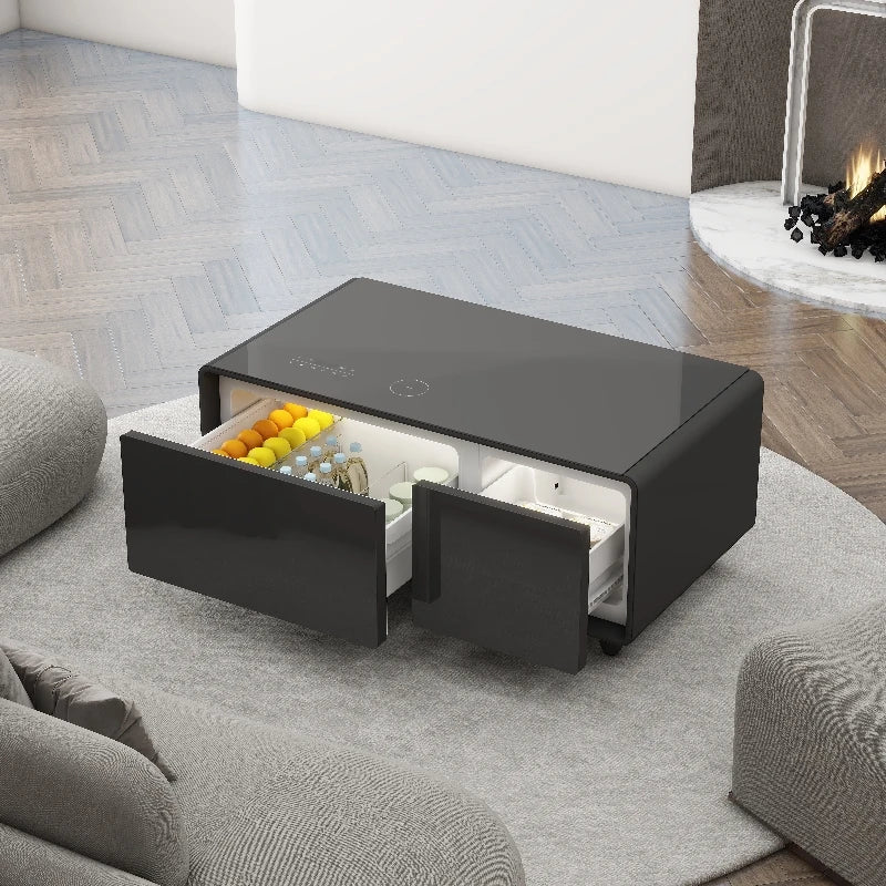 Home Smart Furniture 93L Refrigerator Modern Table Smart Coffee Table with 2 USB Ports Wireless Phone Charging Coffee Tables