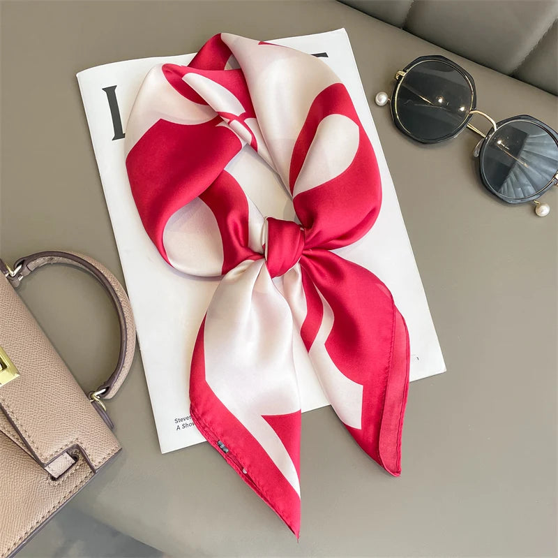 60Colors Luxury Scarf Women 70*70Cm Silk Feel Square Hair Wrapping Foulard Satin Shawl Big Size Head Bandana Hijab Handkerchief