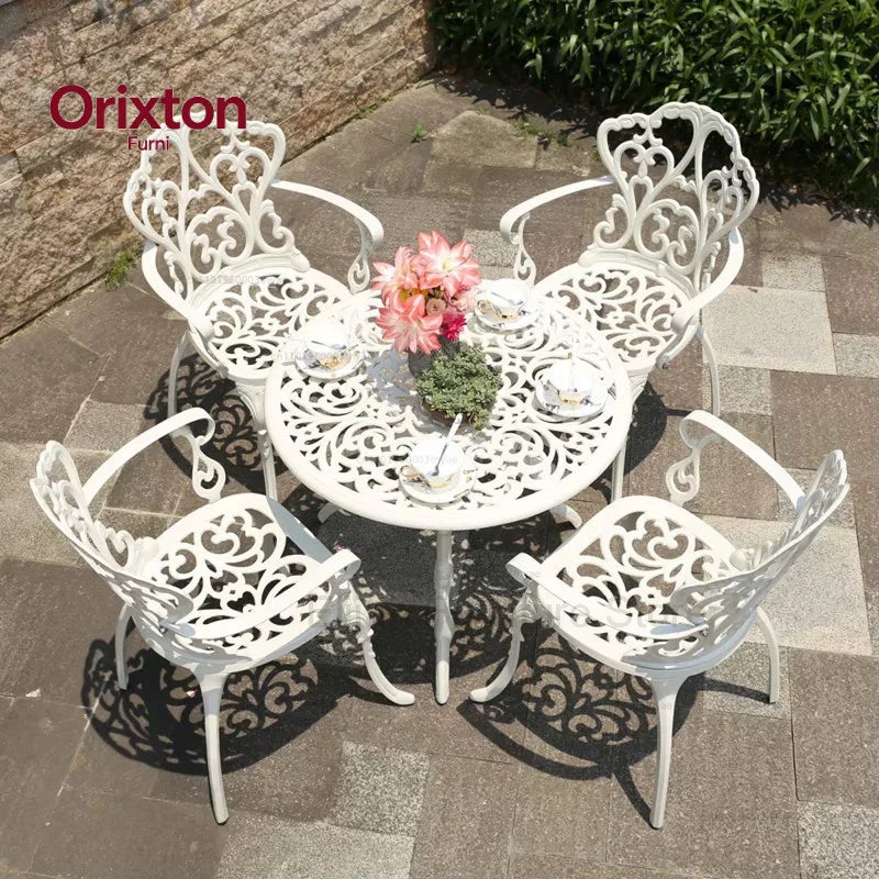 Outdoor Cast Aluminum Tables And Chairs Courtyard Garden Hotel Urniture Terrace Combination leisure Metal Round Patio Table