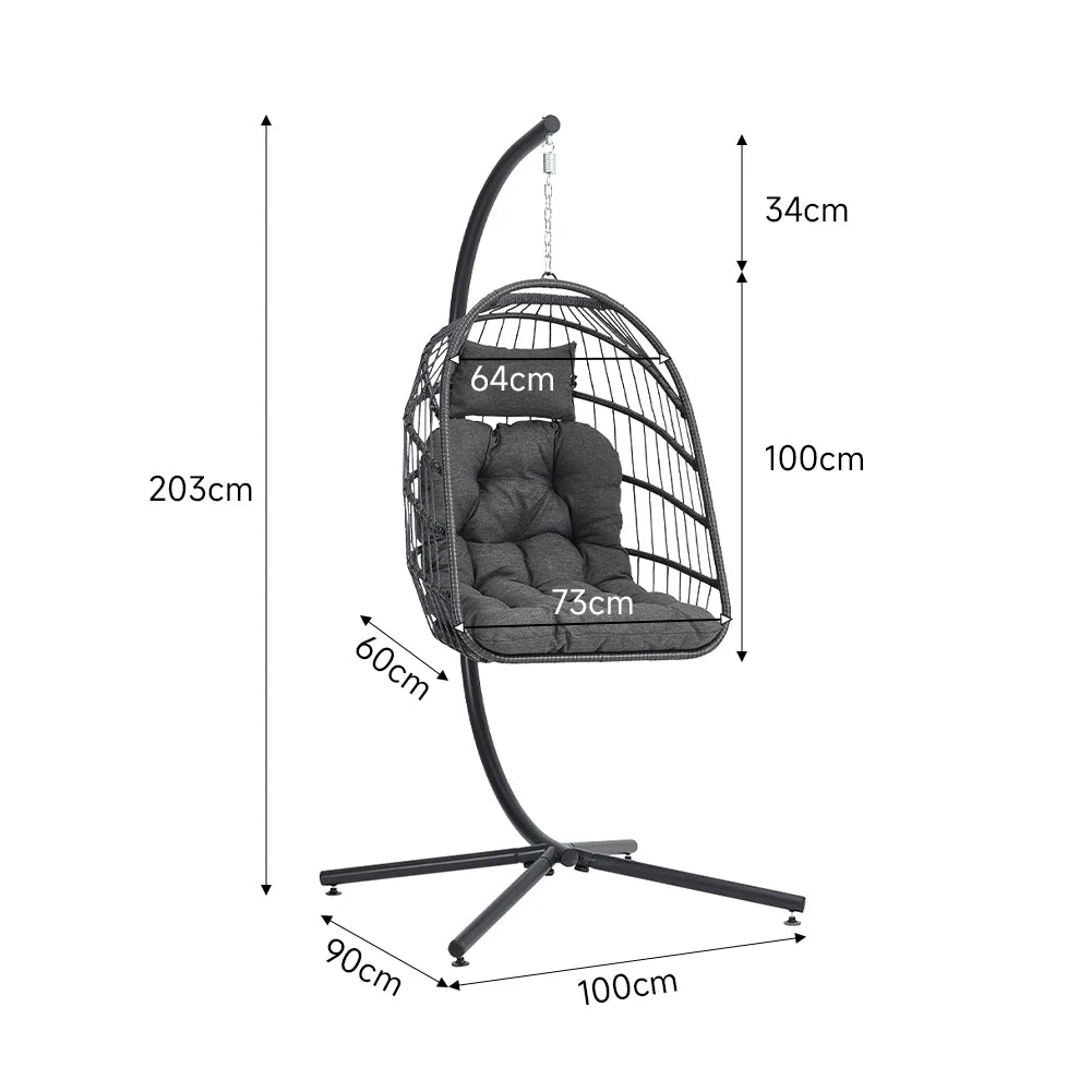 Woven hanging chair with stand and cushions hanging swing egg chair indoor outdoor patio garden leisure chair
