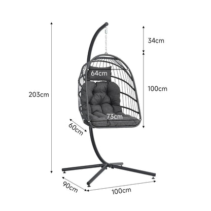 Woven hanging chair with stand and cushions hanging swing egg chair indoor outdoor patio garden leisure chair