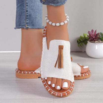 Women Slippers Summer Casual Beach Holiday Slippers New Fashion Fringe Outdoor Flat Shoes Women Open Toe Sandals Slides Women