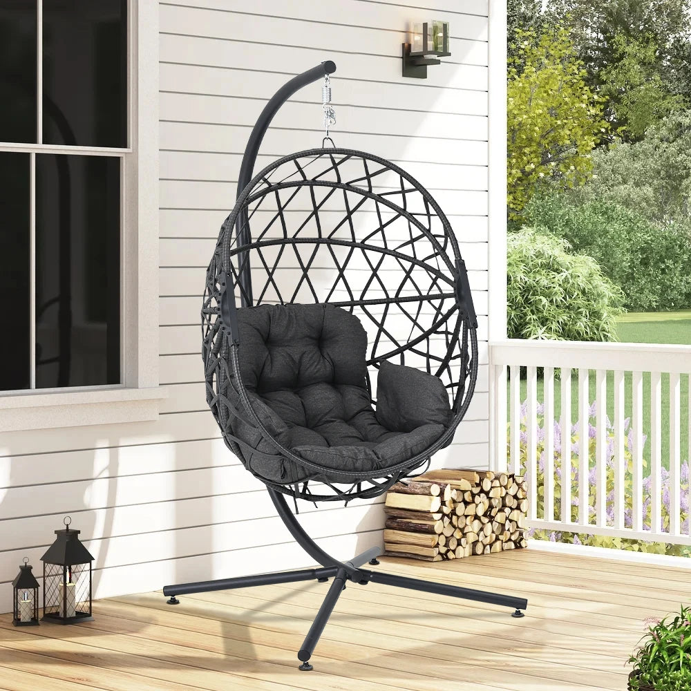 Woven hanging chair with stand and cushions hanging swing egg chair indoor outdoor patio garden leisure chair