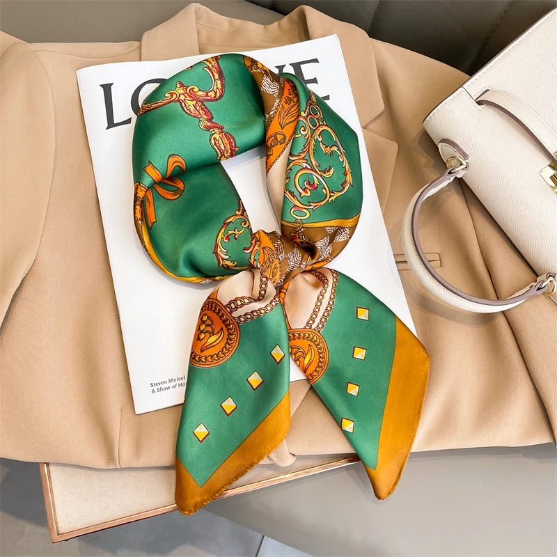 60Colors Luxury Scarf Women 70*70Cm Silk Feel Square Hair Wrapping Foulard Satin Shawl Big Size Head Bandana Hijab Handkerchief