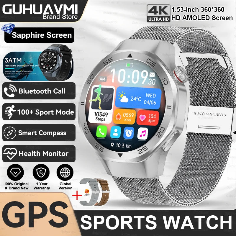 2026New Luxury Mens GPS Motion Smart Watch Military Wristwatch Waterproof Compass Altimeter Man Electron Sports Business Watches