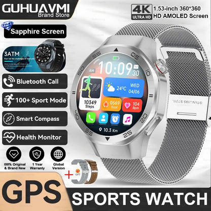 2026New Luxury Mens GPS Motion Smart Watch Military Wristwatch Waterproof Compass Altimeter Man Electron Sports Business Watches