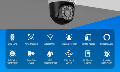 ANNKE 3+3MP Dual-Lens PT Security Camera Wireless WiFi Outdoor IP Camera with Two-Way Audio Human Detection, Auto Tracking, Dual-Color Night Vision, Red & Blue Light Alarm, IP66 Waterproof
