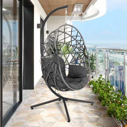 Woven hanging chair with stand and cushions hanging swing egg chair indoor outdoor patio garden leisure chair