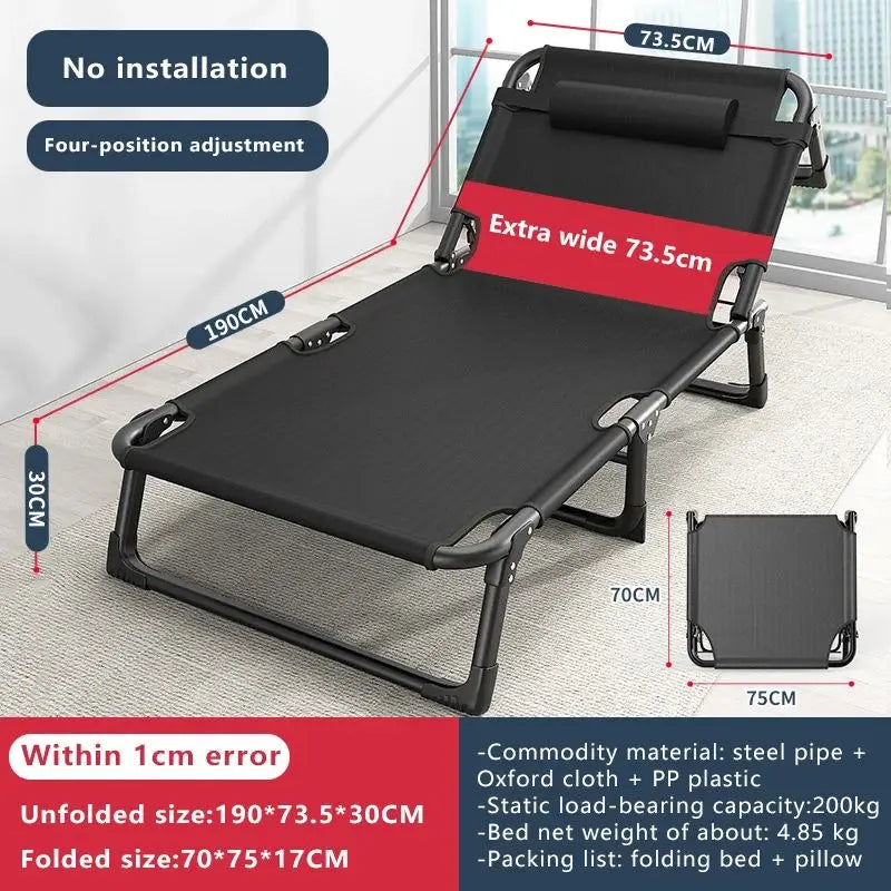 Household Portable Folding Bed Outdoor Travel Camping Bed Single Single Person Lunch Break Bed Multifunctional Reclining Chair