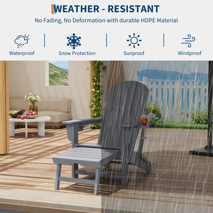 Rocking Chairs Folding  With Footrest, Adirondack RockingChair Outdoor With Retractable Ottoman and Cup Holder