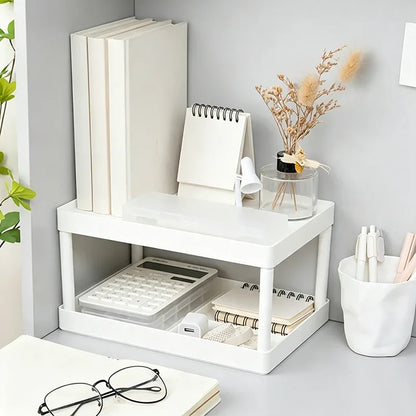 Versatile Double Layer Desktop Storage Rack Plastic Organizer for Bedroom Office Cosmetics Student Dormitory Small Items