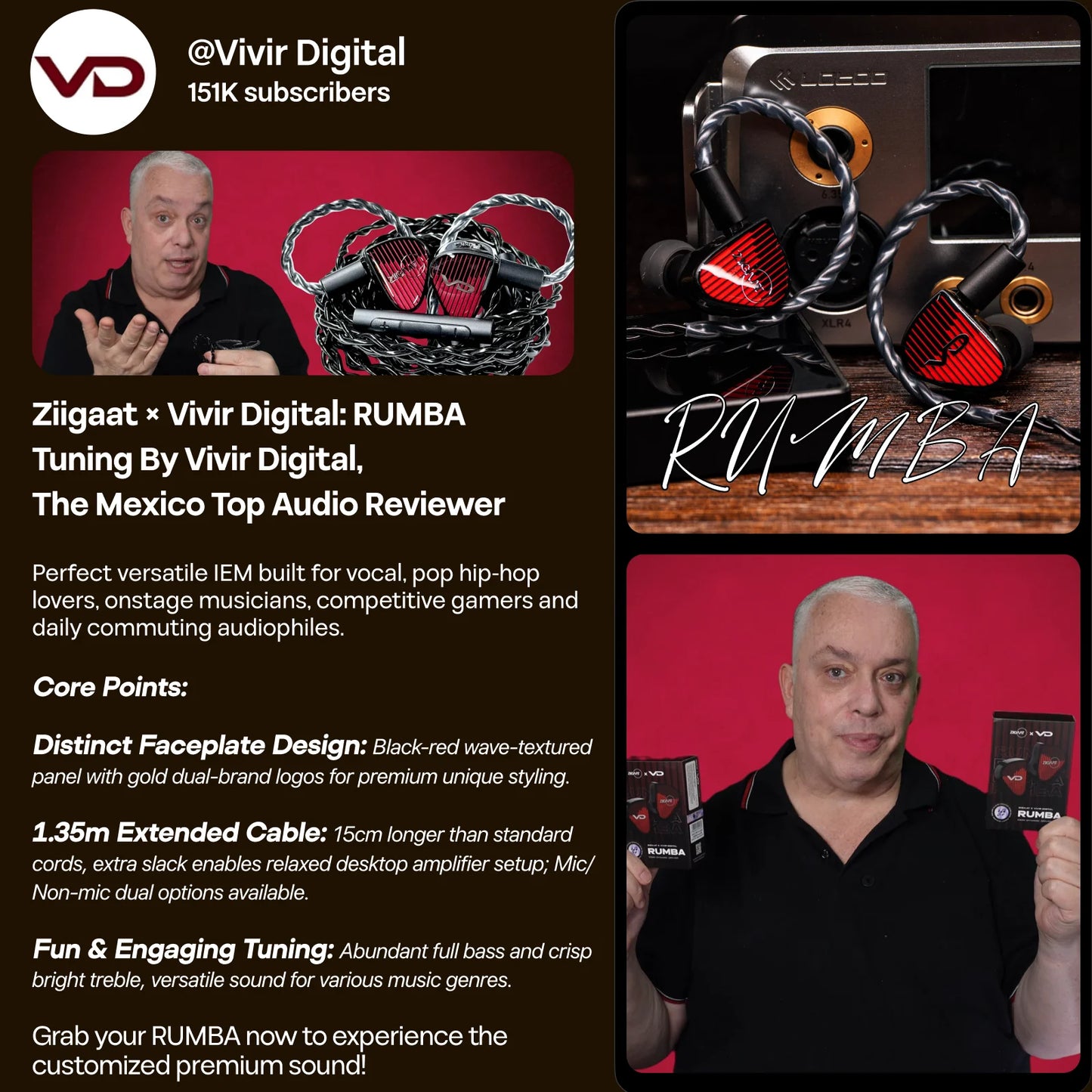 Pre-order Linsoul ZiiGaat x Vivir Digital: RUMBA 10mm Graphene Dynamic Driver In-Ear Monitor with Balanced Tonal Signature